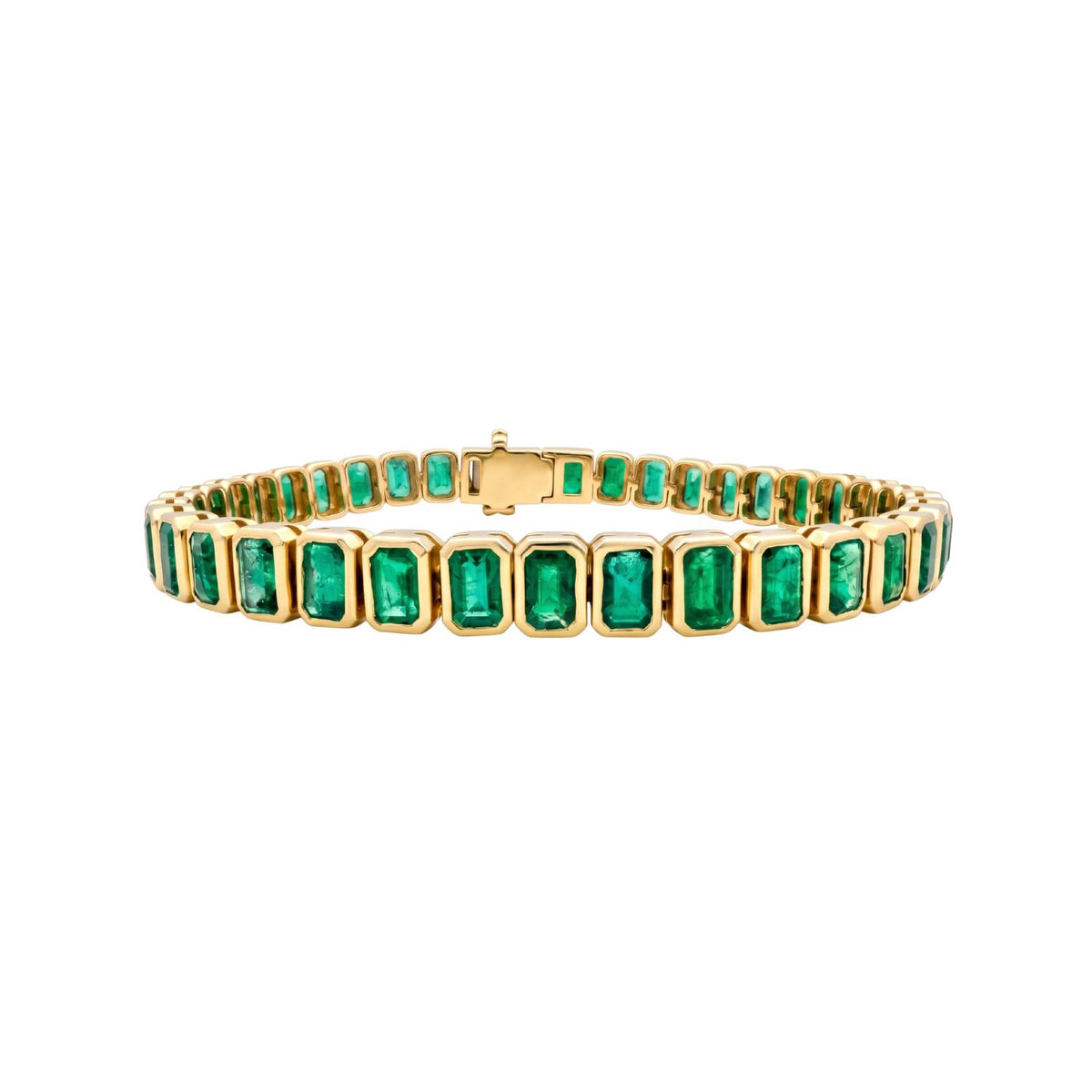 Emerald-Cut Emerald Bezel Tennis Bracelet in 14K Yellow Gold