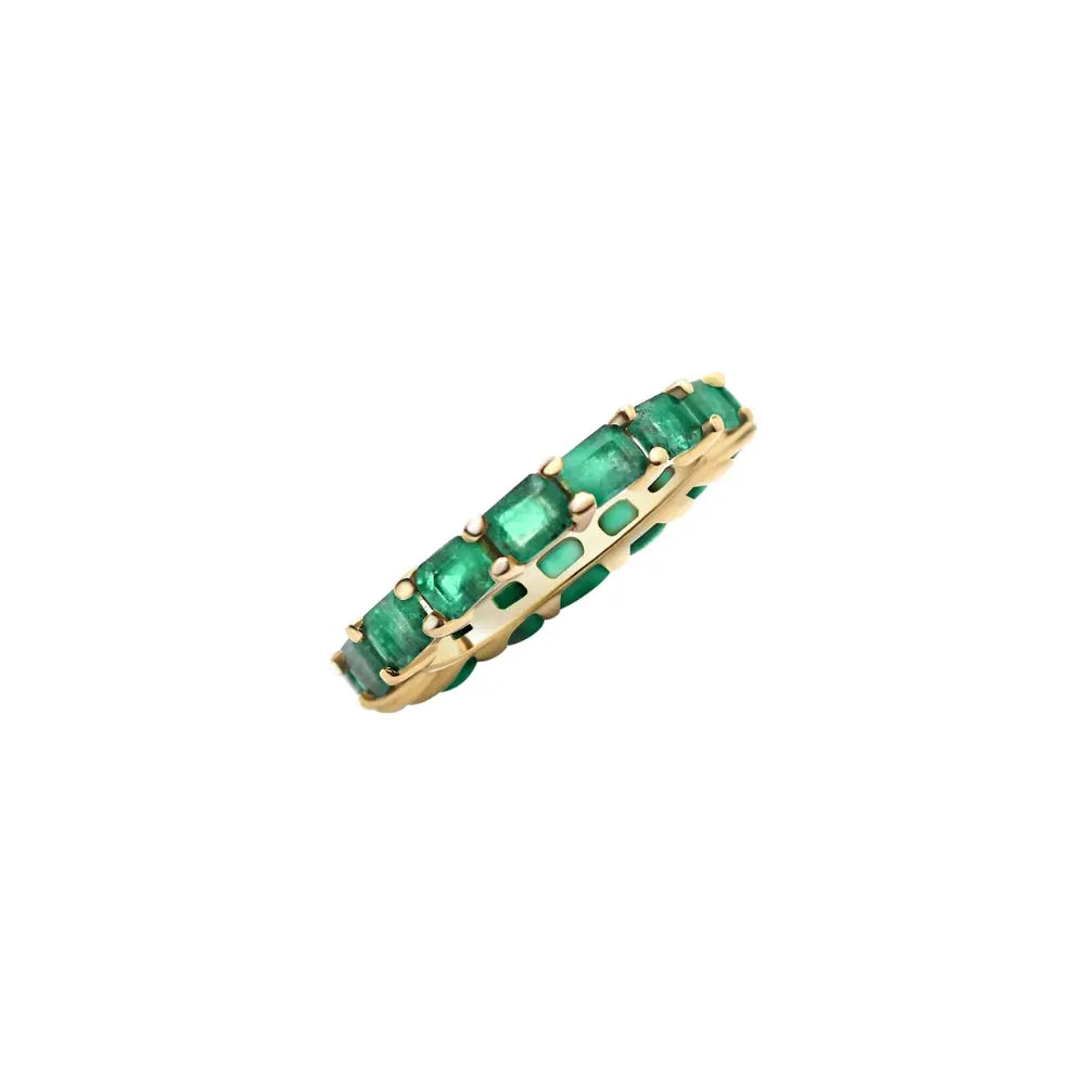 Emerald-Cut Emerald Eternity Ring in 14K Gold | JJ Jewelry Miami