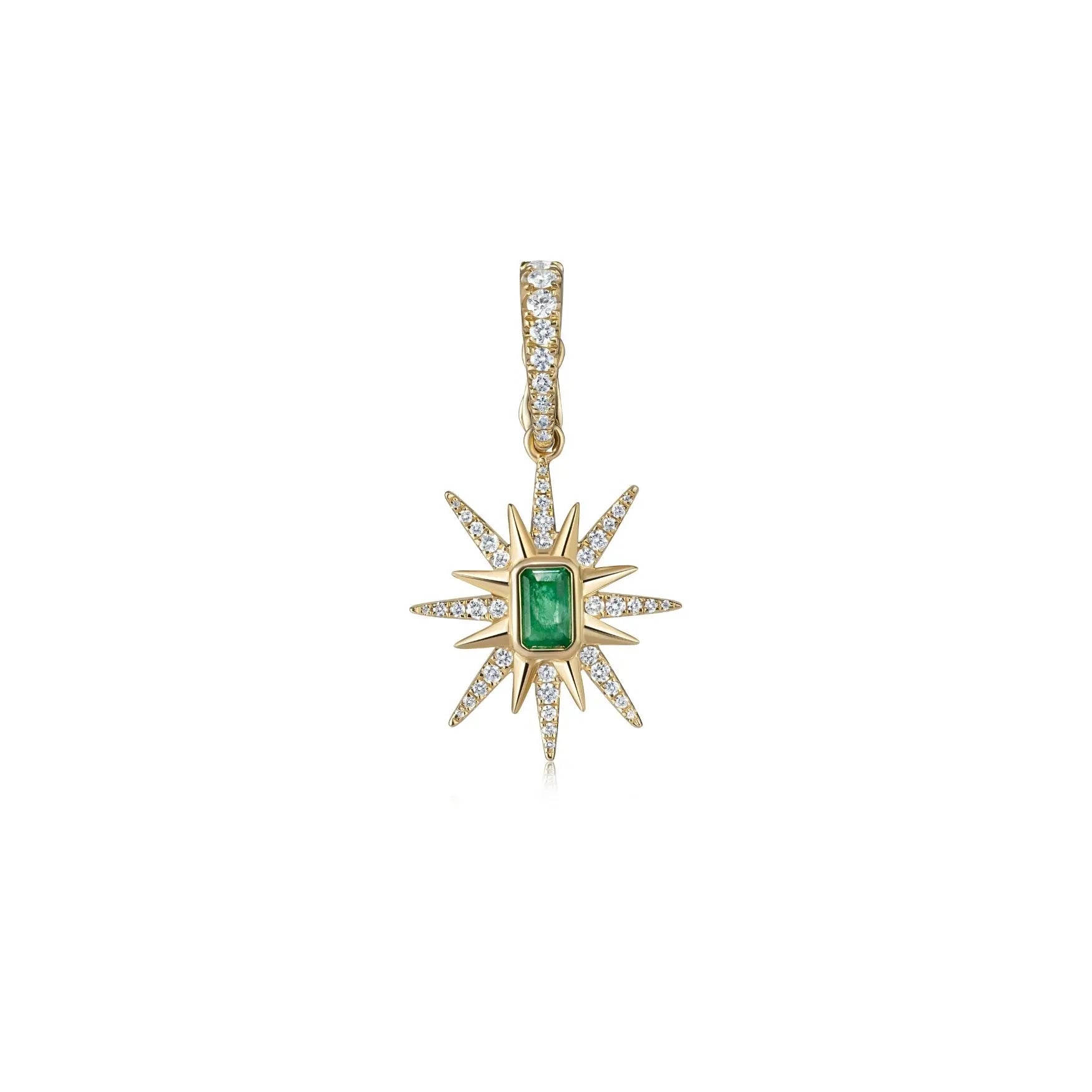 Emerald Starburst Diamond Pendant in 18K Gold | JJ Jewelry Miami