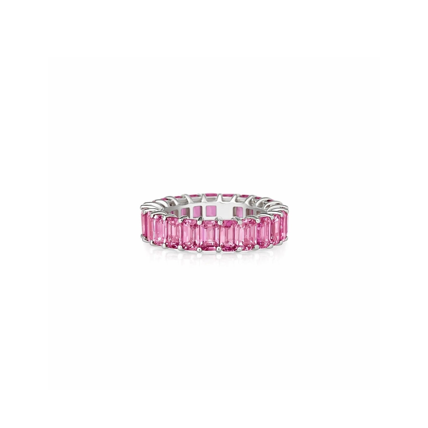 Emerald-Cut Pink Sapphire Band Ring in 14K White Gold