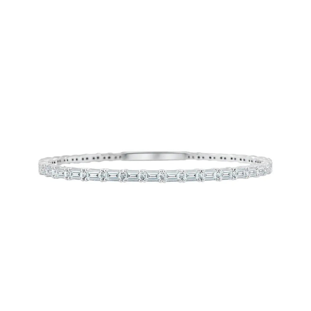 Emerald-Cut & Round Diamond Bangle Bracelet in 18K White Gold | JJ Jewelry Miami