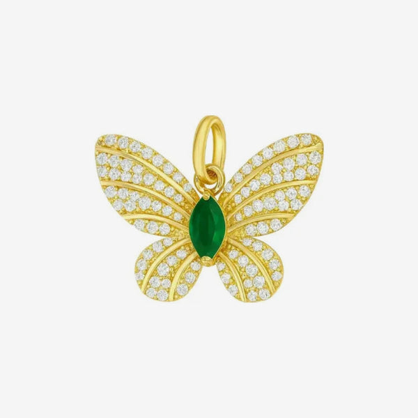Emerald & Diamond Butterfly Pendant in 14K Yellow Gold, view 2 | JJ Jewelry Miami