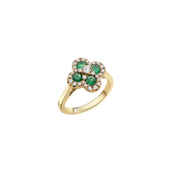 Emerald & Diamond Clover Flower Ring in 14K Gold | JJ Jewelry Miami