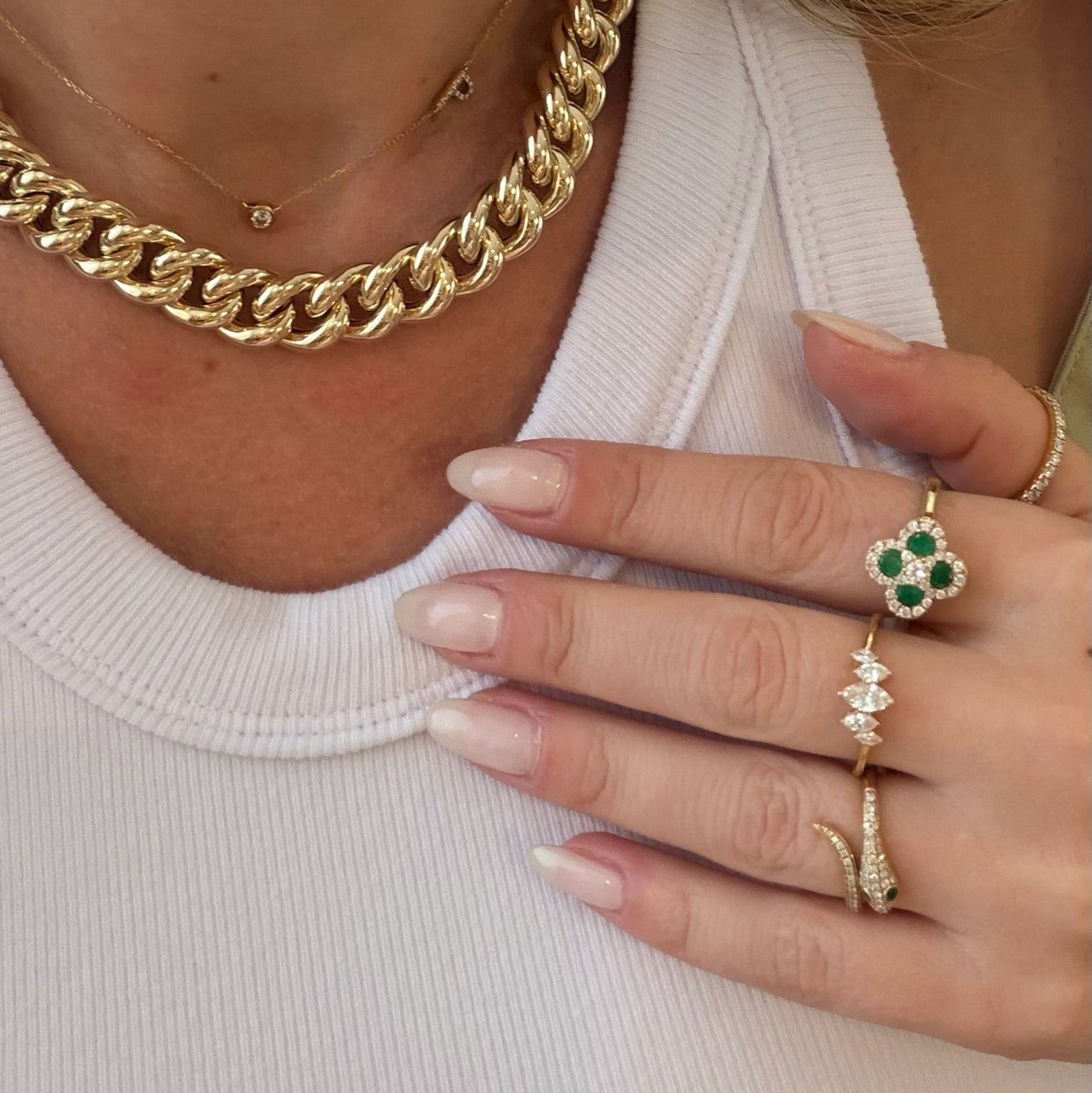 Emerald & Diamond Clover Flower Cocktail Ring in 14K Yellow Gold