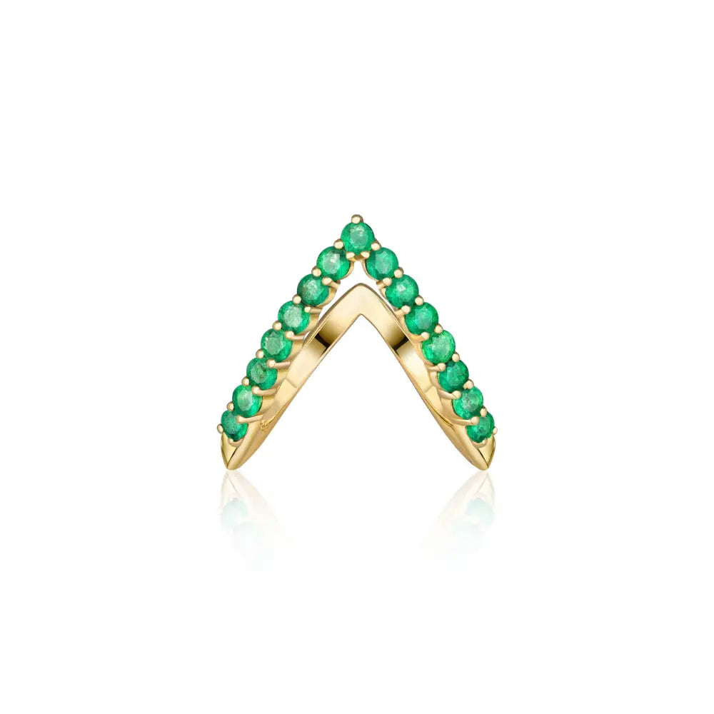 Emerald V Stackable Ring in 18K Gold | JJ Jewelry Miami