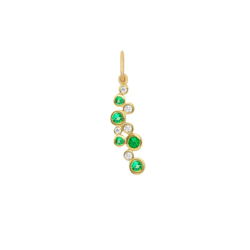 Emerald & Diamond Drop Pendant in 14K Yellow Gold | JJ Jewelry Miami
