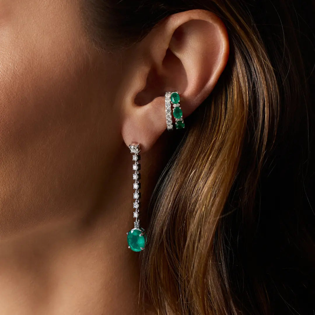 Emerald and Diamond Drop Earrings Princess Jewelry Shop