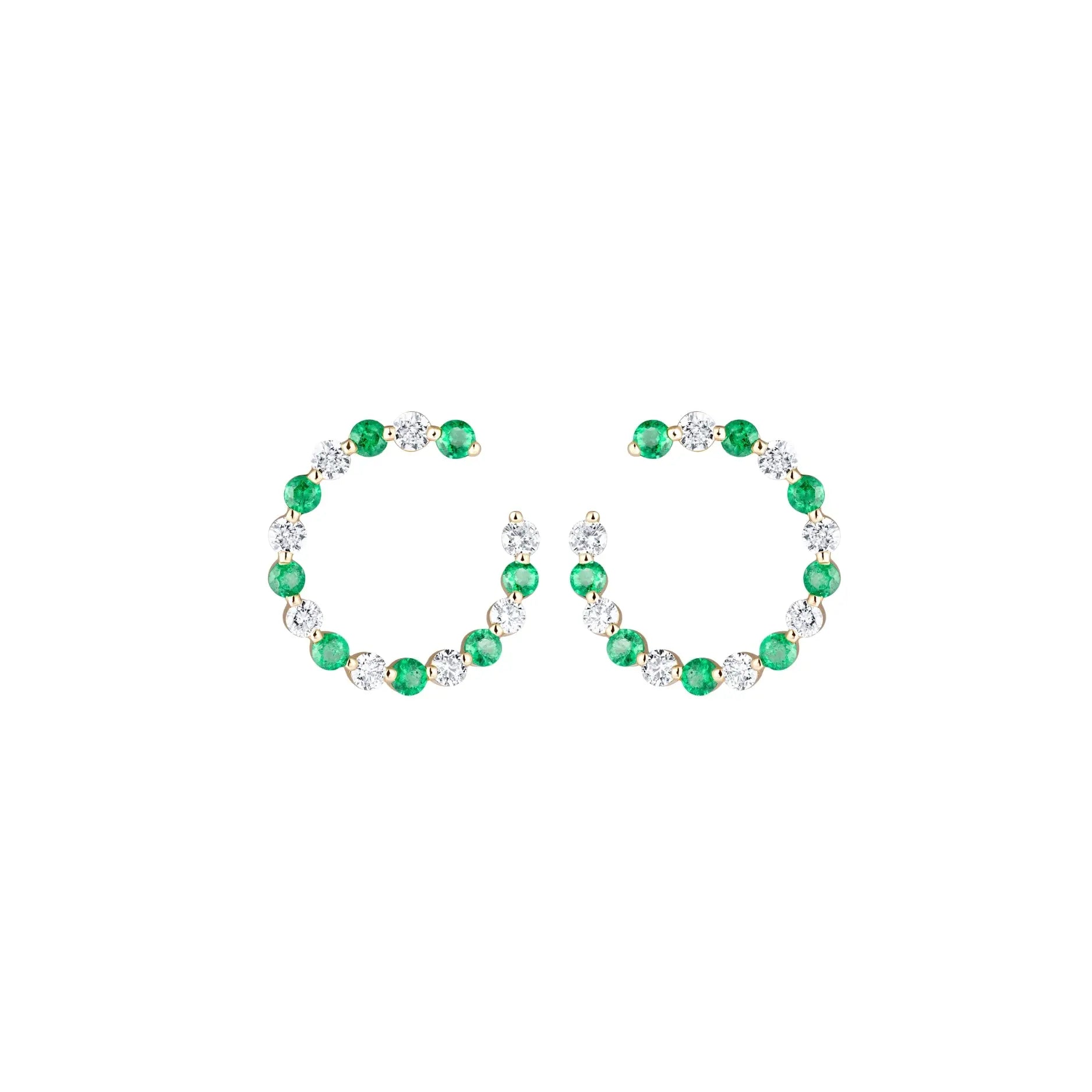 Emerald & Diamond Garland Hoop Earrings in 14K Yellow Gold | JJ Jewelry Miami