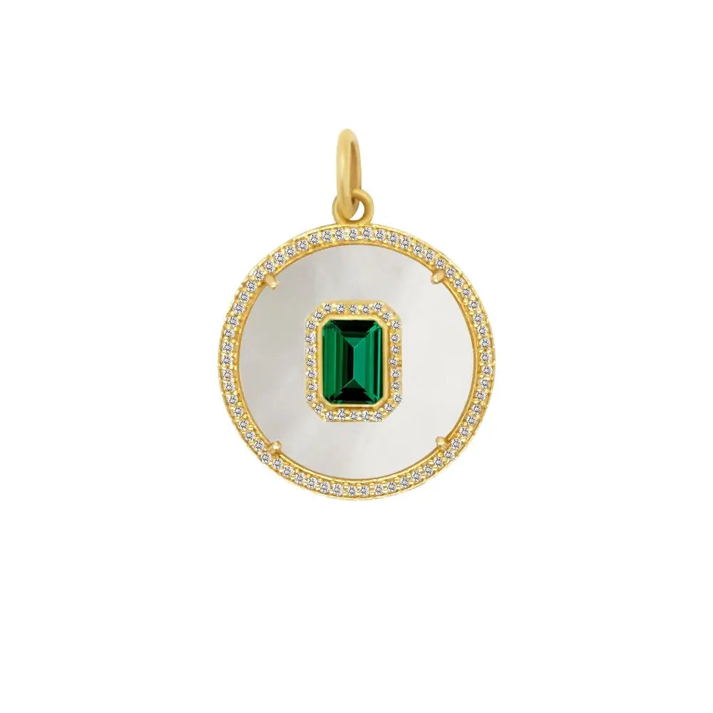 Emerald & Diamond Mother of Pearl Pendant | 14K Gold | JJ Jewelry Miami