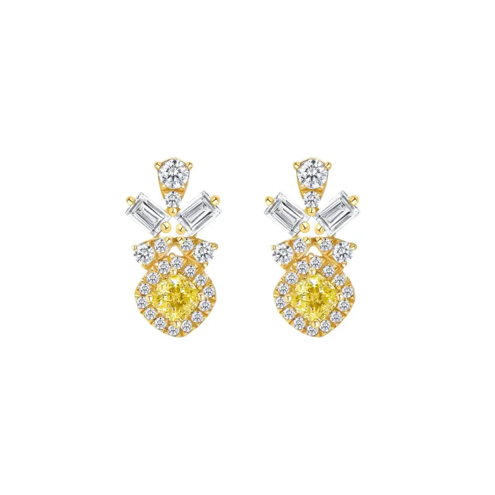 Fancy yellow diamond cluster earrings in 18K yellow gold by JJ Jewelry