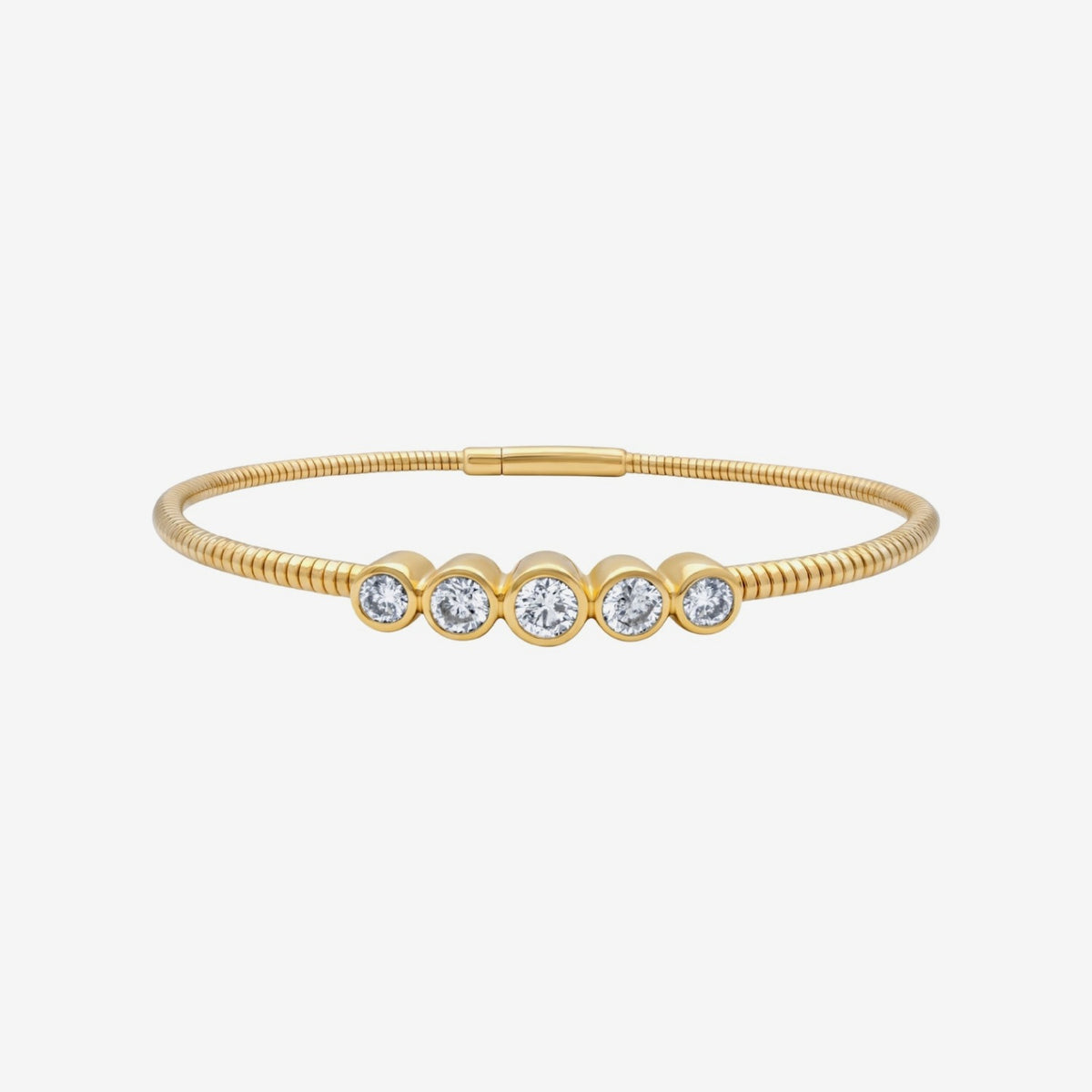 Five-Stone Diamond Flexible Bangle in Yellow Gold | JJ Jewelry