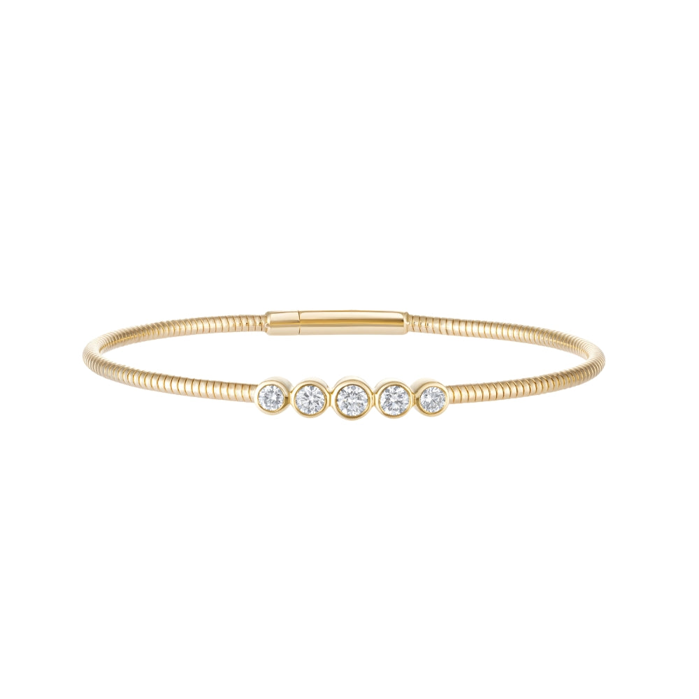 Five-Stone Diamond Flexible Bangle in 18K Yellow Gold | JJ Jewelry Miami