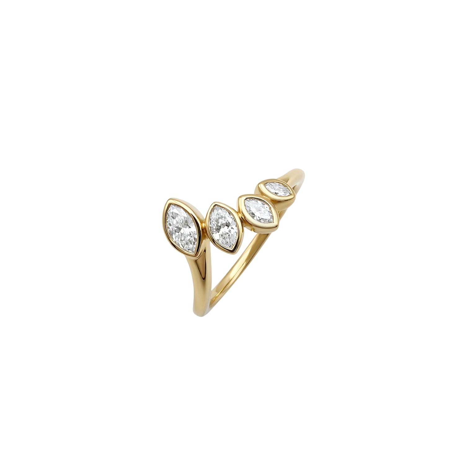 Four Marquise Diamond Open Band Ring in 18K Yellow Gold | JJ Jewelry Miami