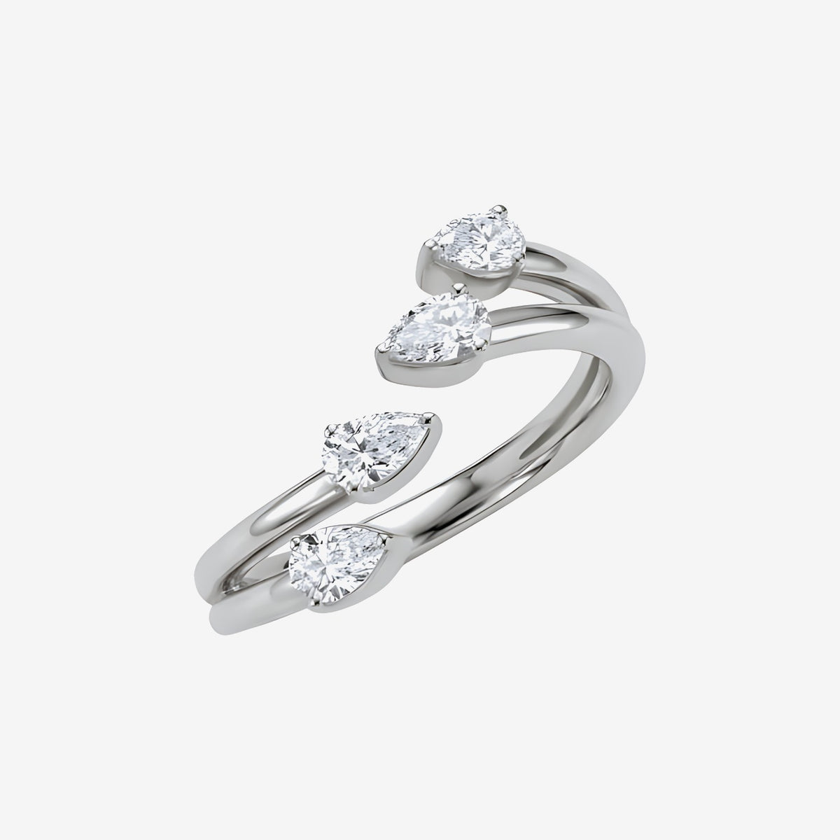 Four Pear Diamond Open Ring in 18K White Gold | JJ Jewelry