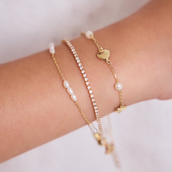 Freshwater Rice Pearl Station Bracelet in 14K Yellow Gold