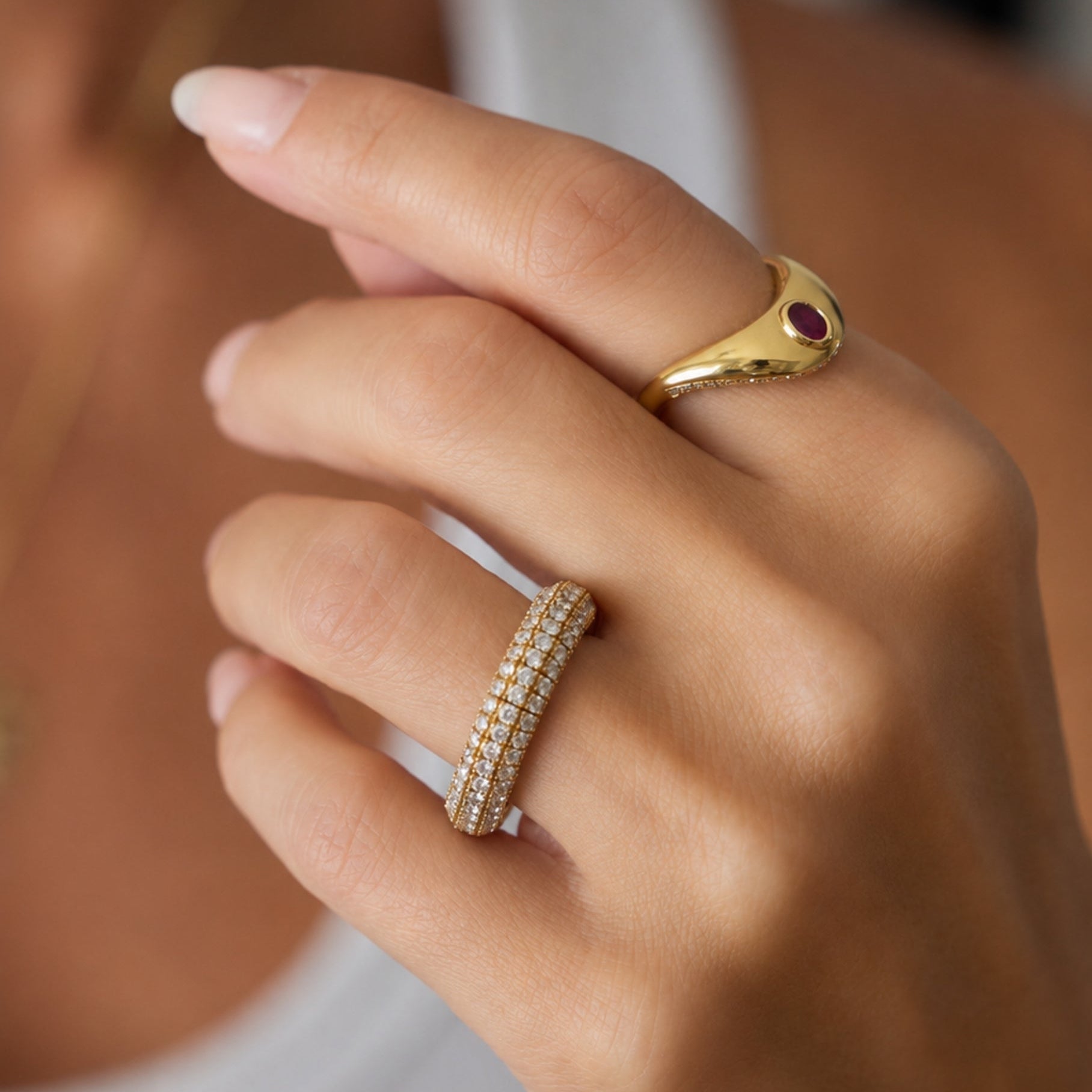 Full Pavé Diamond Flexible Band Ring in 14K Yellow Gold
