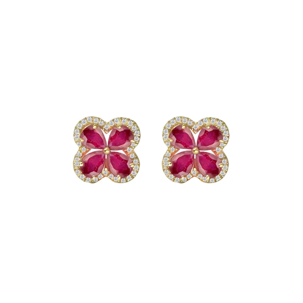 Gemstone flower diamond stud earrings in 18K gold by JJ Jewelry