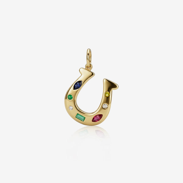 Gemstone Horseshoe Charm Pendant in 14K Yellow Gold, view 2 | JJ Jewelry Miami