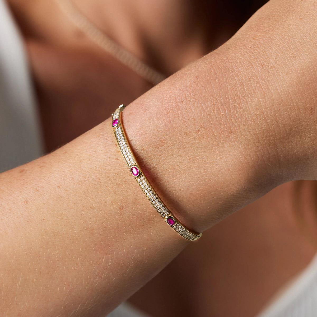 Gemstone and Diamond Pavé Bangle Bracelet, view 3 | JJ Jewelry Miami