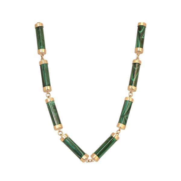 Geometric Cylinder Gemstone Necklace in 14K Yellow Gold | JJ Jewelry Miami