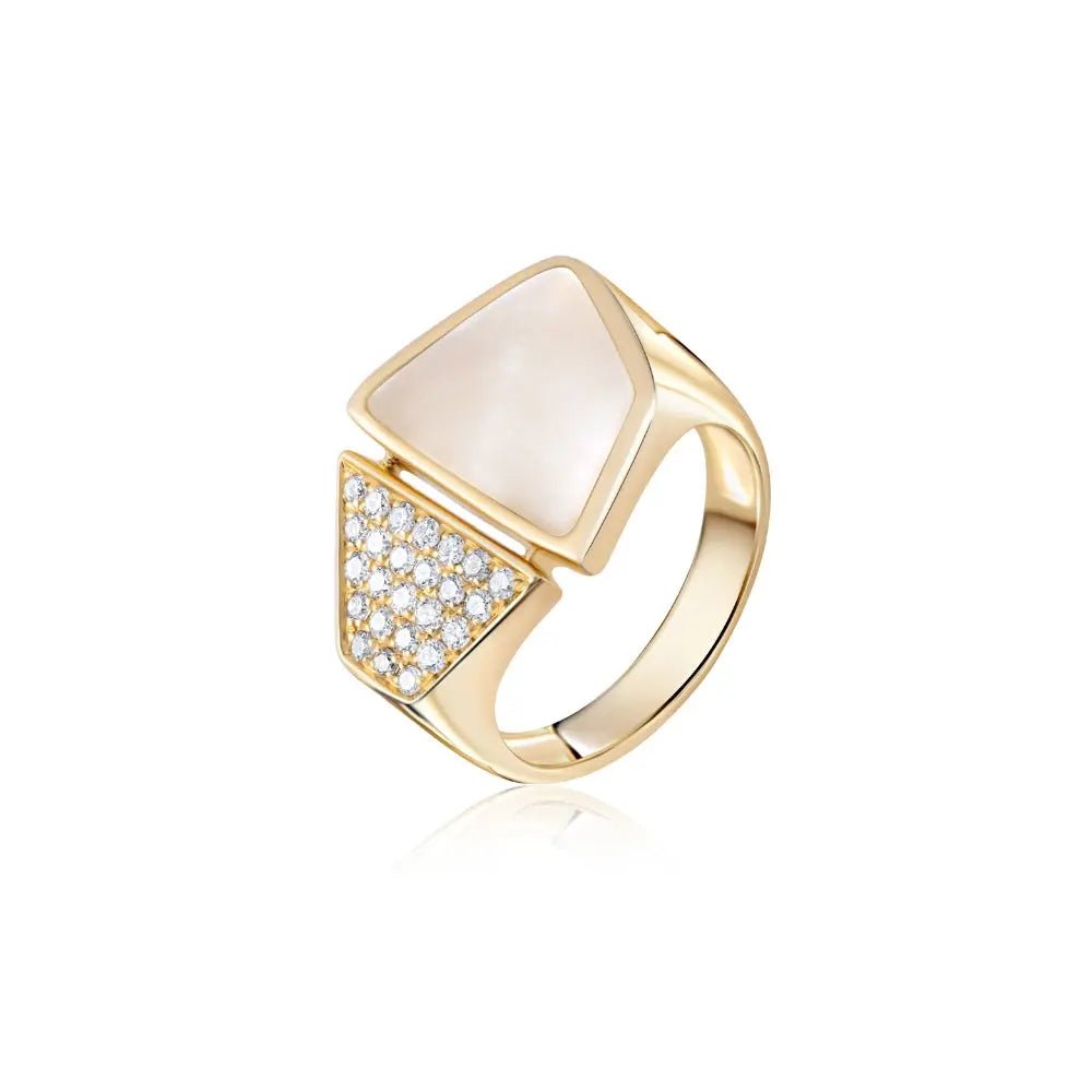 Geometric Diamond Ring with Onyx or Mother of Pearl | JJ Jewelry Miami