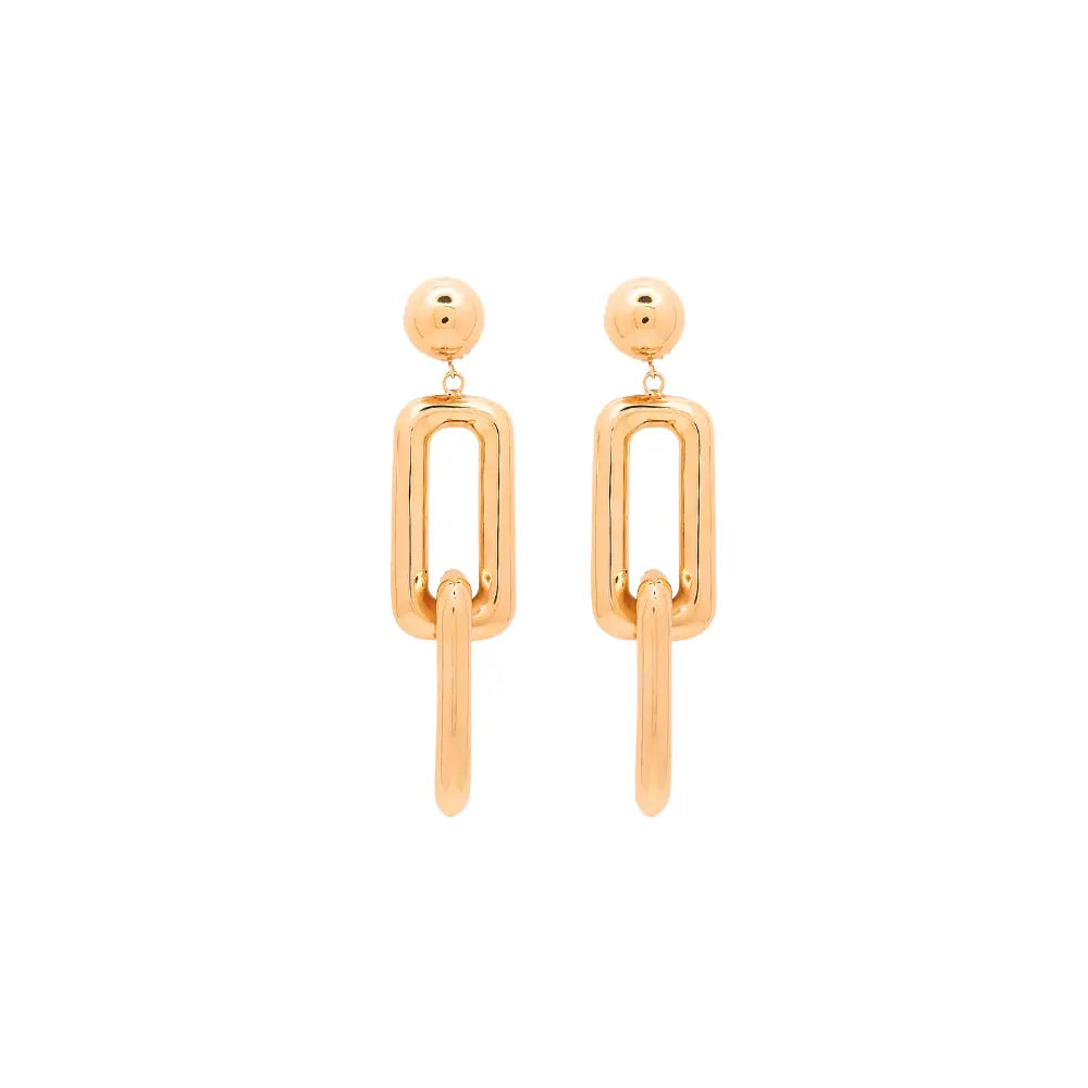 Geometric Link Drop Earrings in 14K Yellow Gold | JJ Jewelry Miami