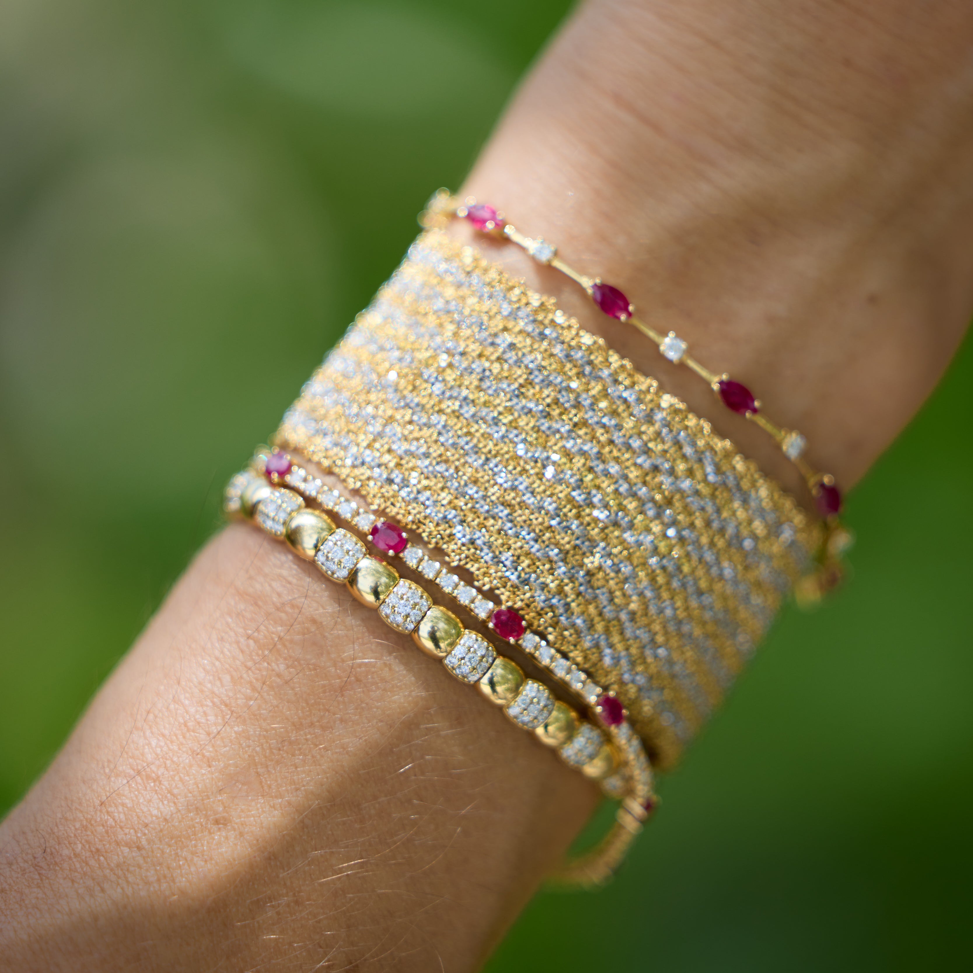 Marquise Ruby & Diamond Bracelet in 18K Yellow Gold