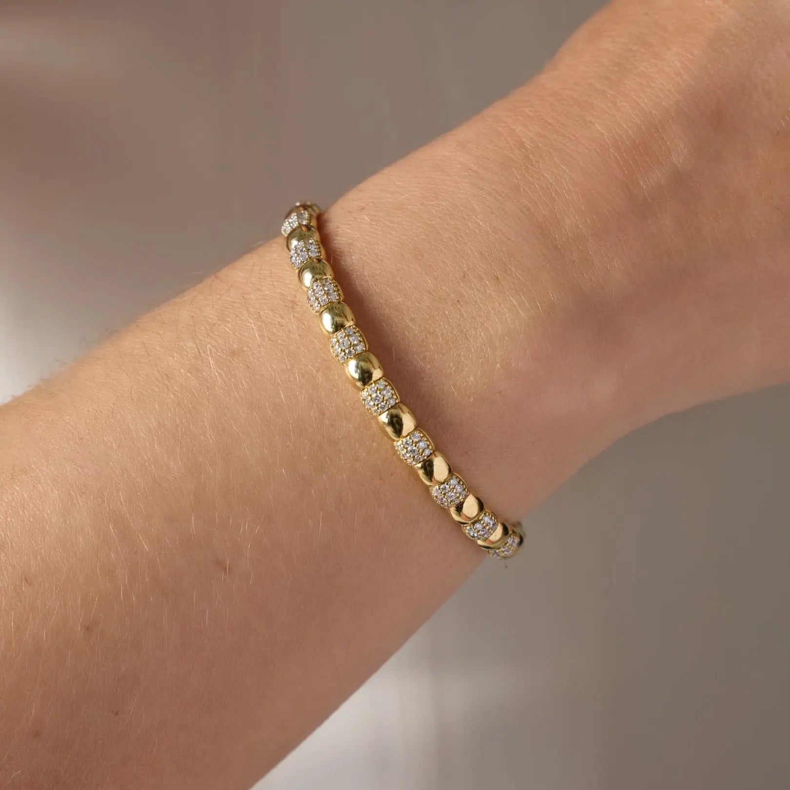 Gold Bead and Diamond Pavé Bracelet in Yellow Gold Princess Jewelry Shop