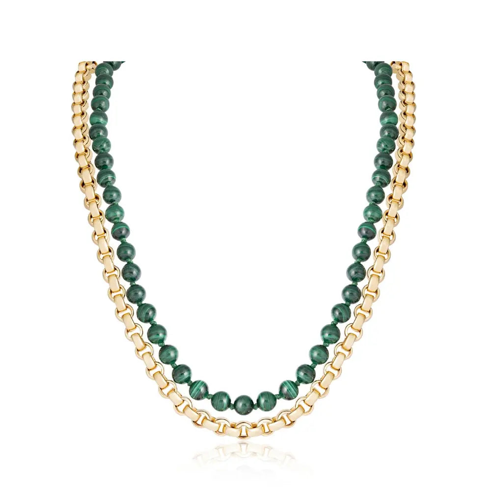 Gold and Malachite Double Necklace Princess Jewelry Shop