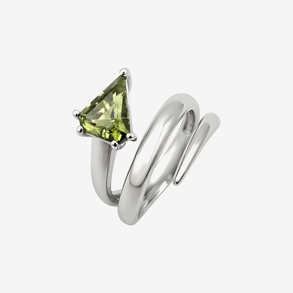 Green Sapphire Snake Wrap Ring in 18K White Gold | JJ Jewelry