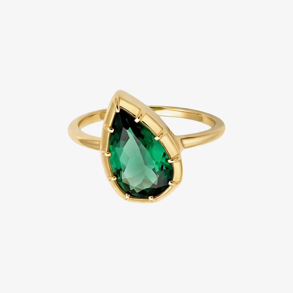 Green Tourmaline Pear Ring in 18K Yellow Gold | JJ Jewelry