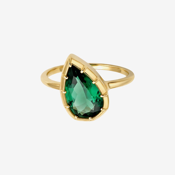 Green Tourmaline Pear Ring in 18K Yellow Gold | JJ Jewelry