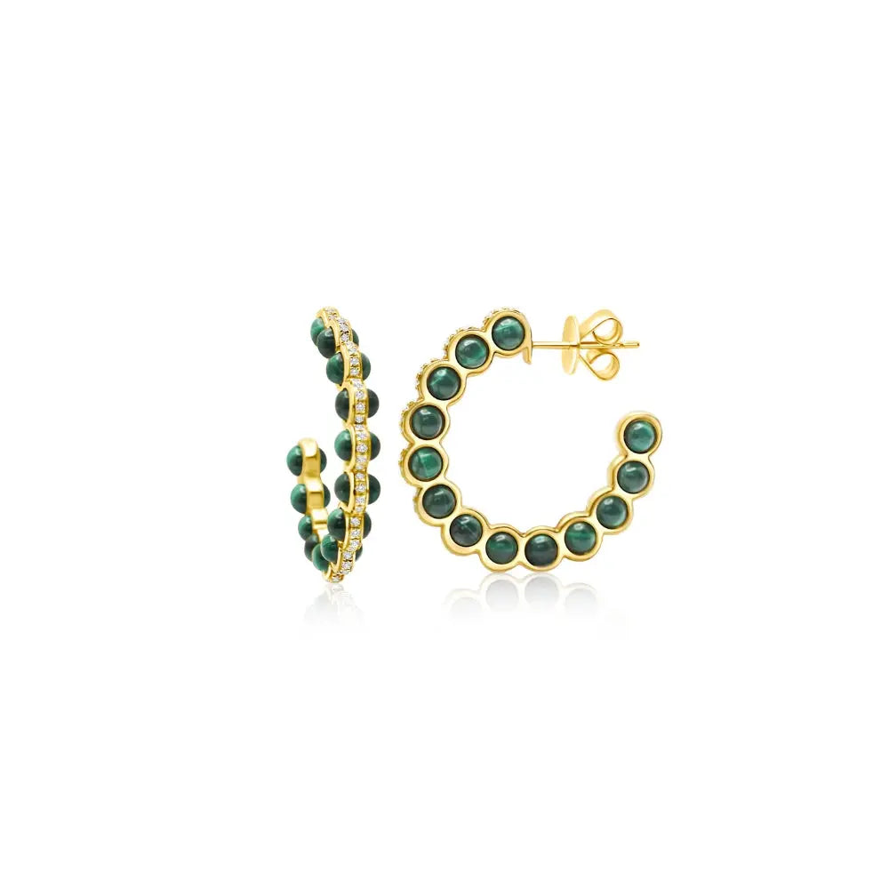 HOOP BALLS MALACHITE DIA EAR D0.46 18KY 5MM Princess Jewelry Shop