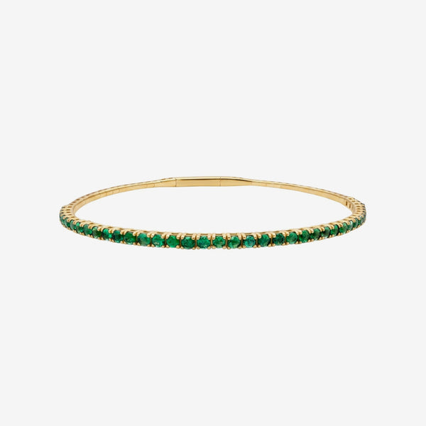 Half Emerald Flexible Bangle in Yellow Gold | JJ Jewelry