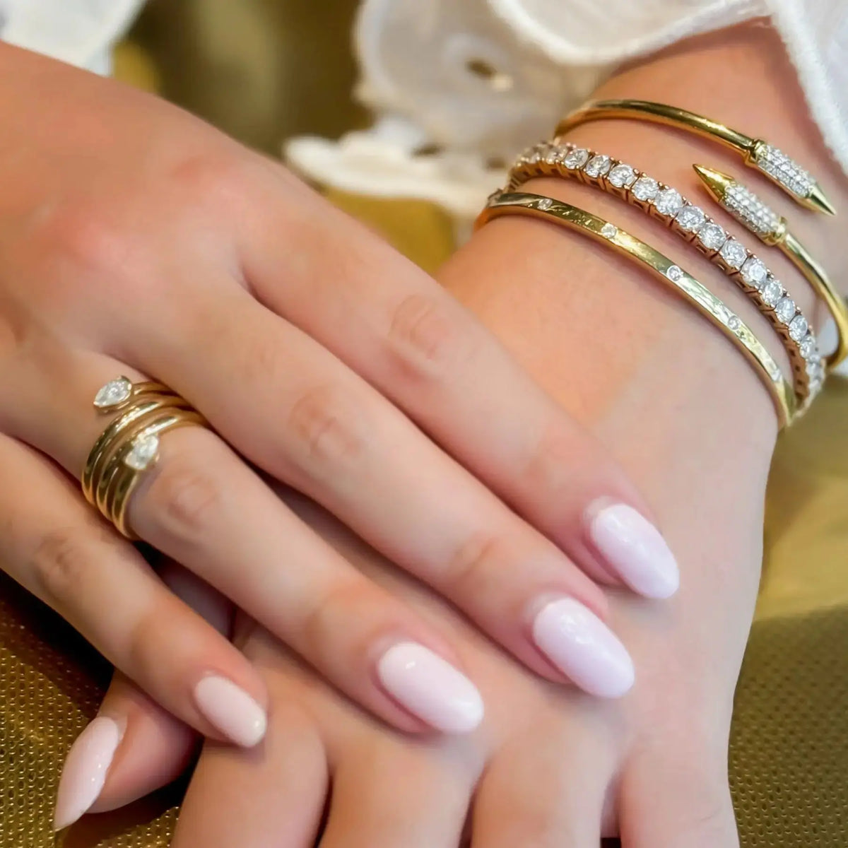 Half Eternity Flexible Diamond Bangle in 18K Gold, detail | JJ Jewelry Miami