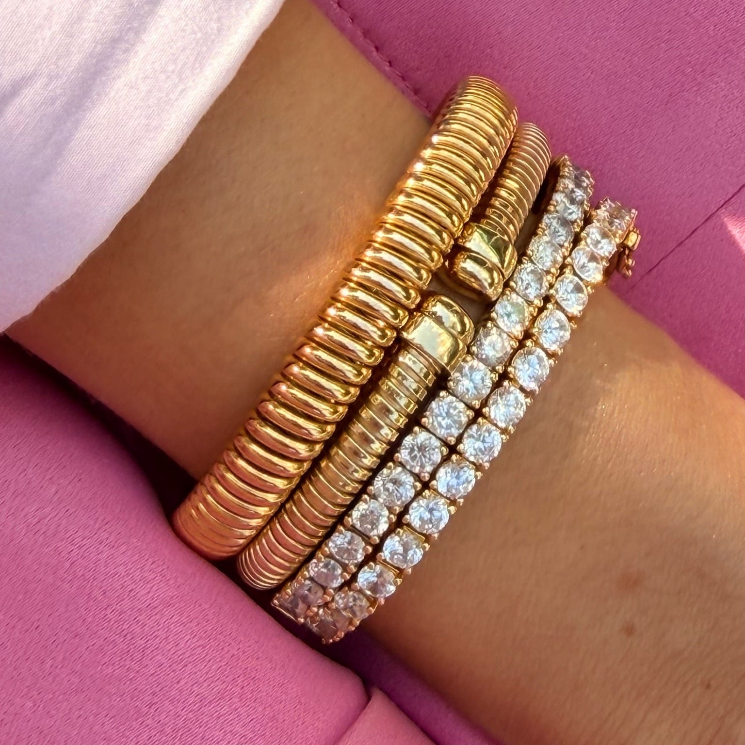 Half Eternity Flexible Diamond Bangle in 18K Gold