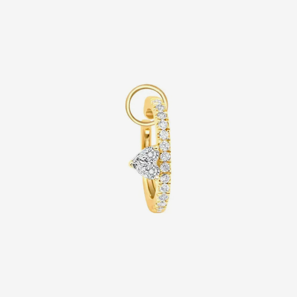 Heart Diamond Ear Clip in 18K Yellow Gold, gray background | JJ Jewelry Miami