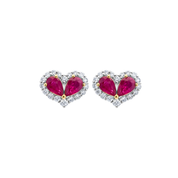Heart Diamond Frame Earrings with Gemstone Center