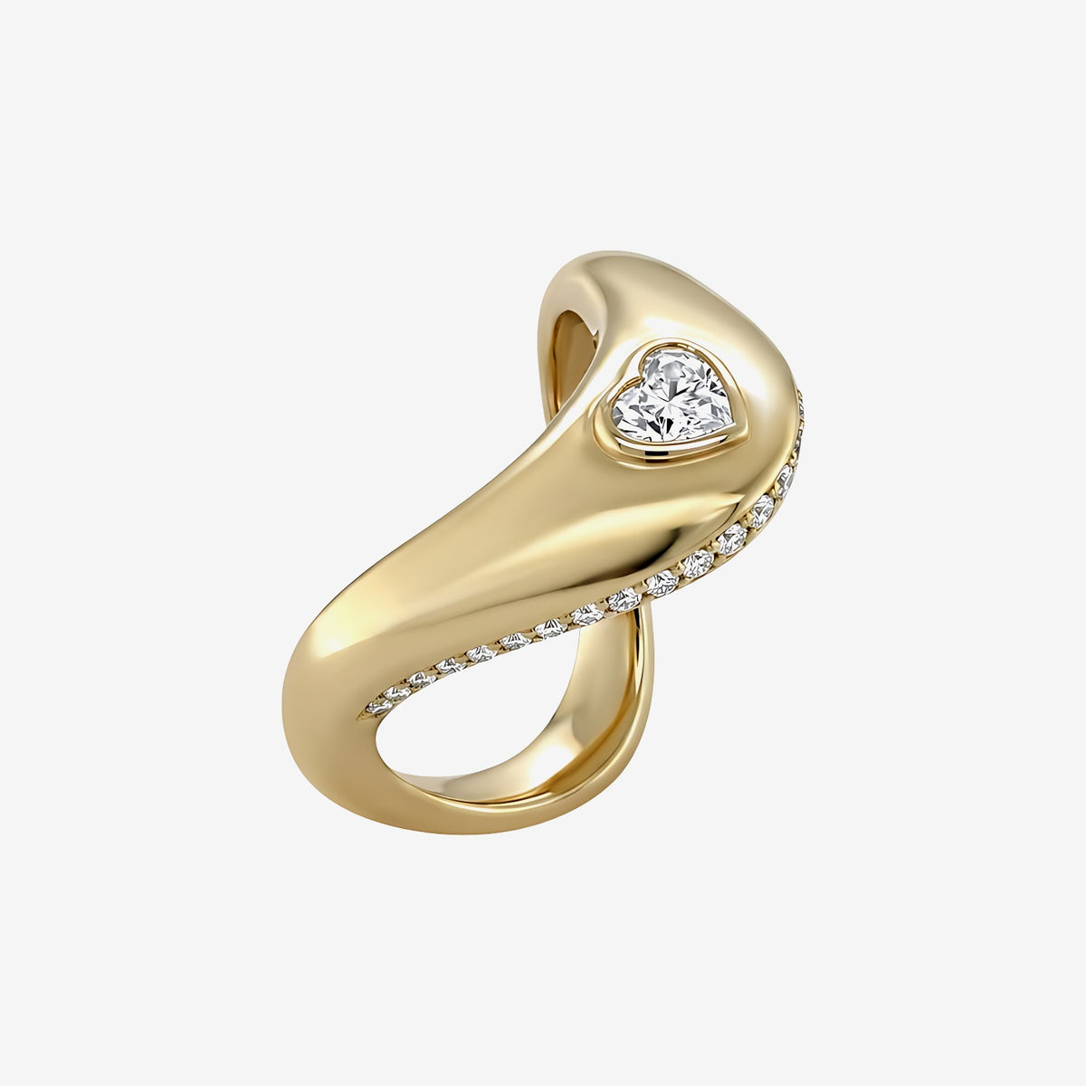 Heart Diamond Sculptural Wave Ring in 14K Yellow Gold | JJ Jewelry
