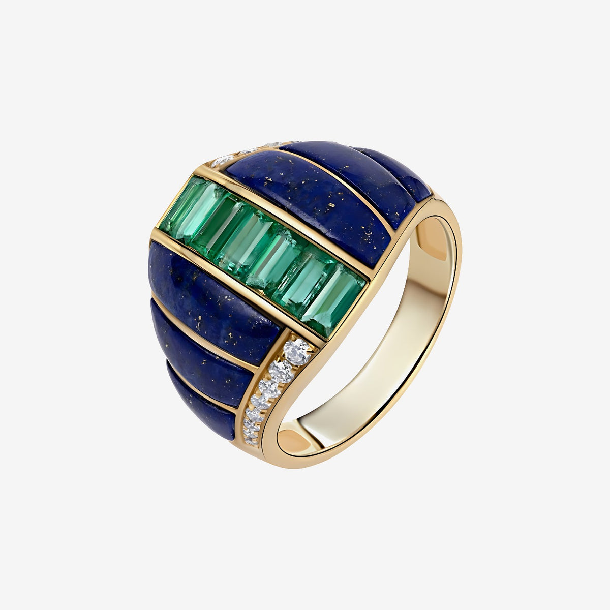 Lapis Dream Emerald and Diamond Ring in 18K Yellow Gold | JJ Jewelry