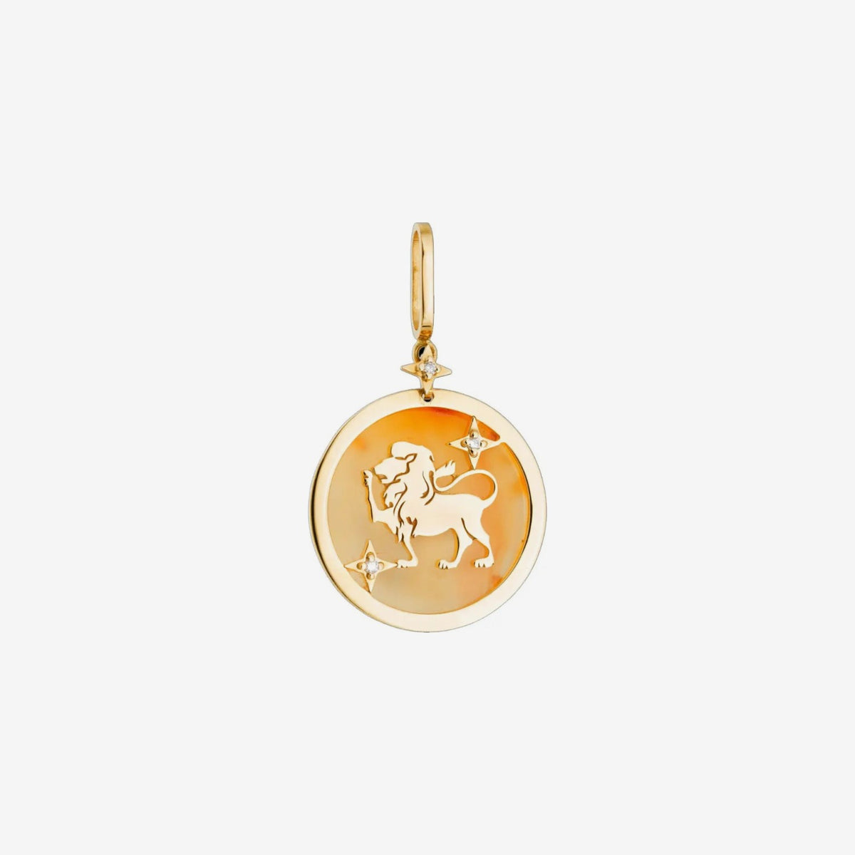 Leo Zodiac Pendant with Orange Quartz & Diamonds in 18K Yellow Gold, view 2 | JJ Jewelry Miami