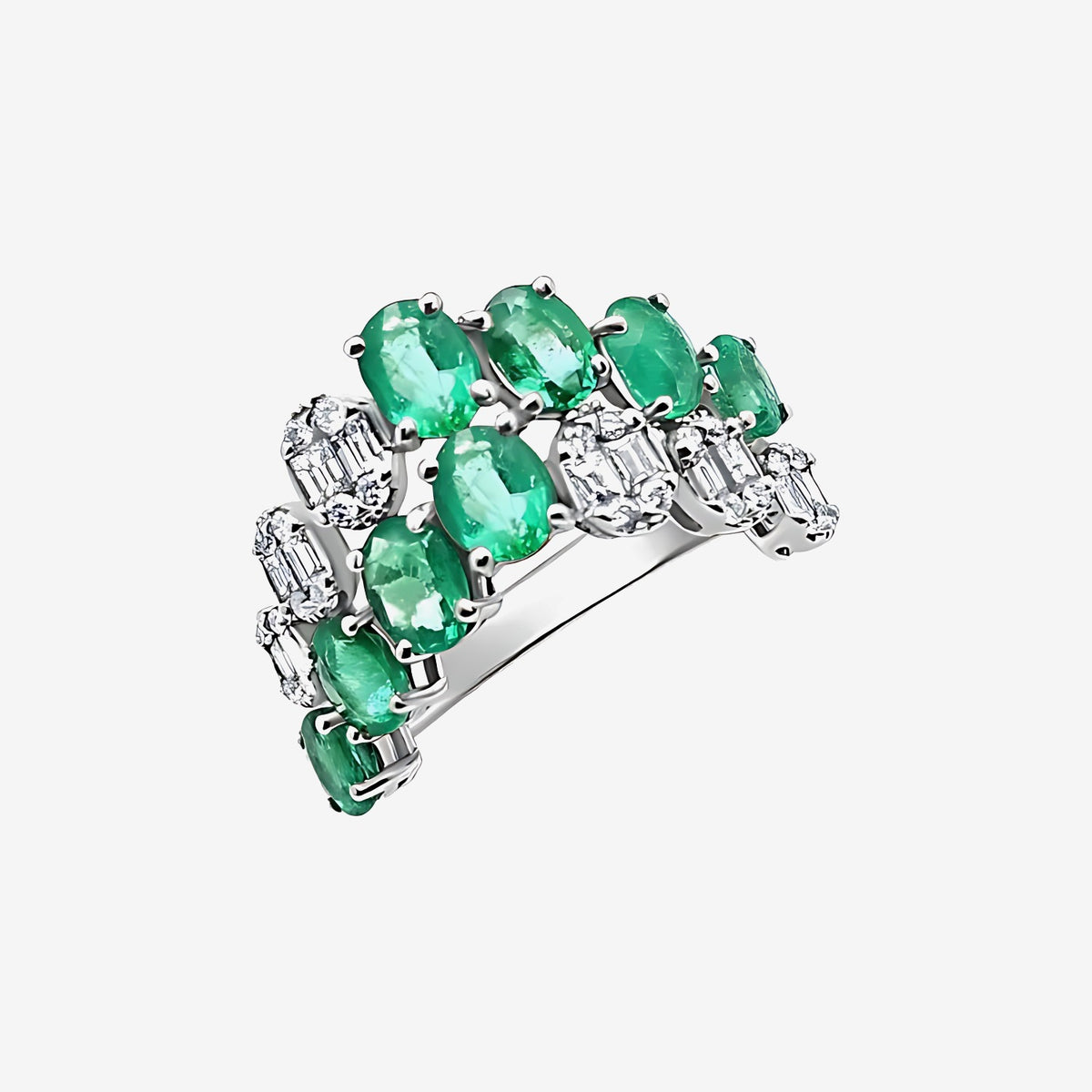Luxe Gemstone and Diamond Crossover Ring in 18K White Gold | JJ Jewelry