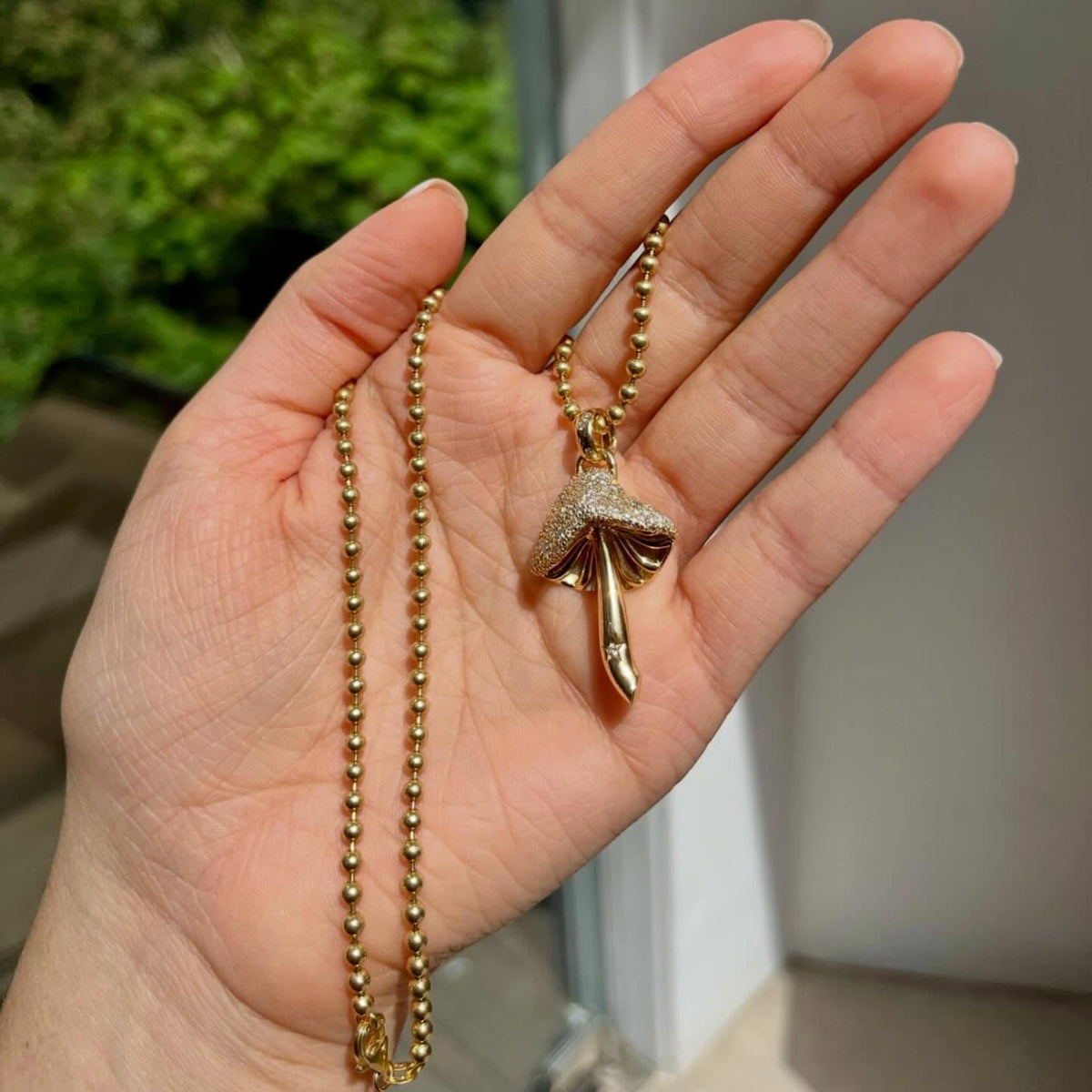 Magic Mushroom Pavé Diamond Pendant in 18K Yellow Gold by Alessa Rocks, view 6 | JJ Jewelry Miami