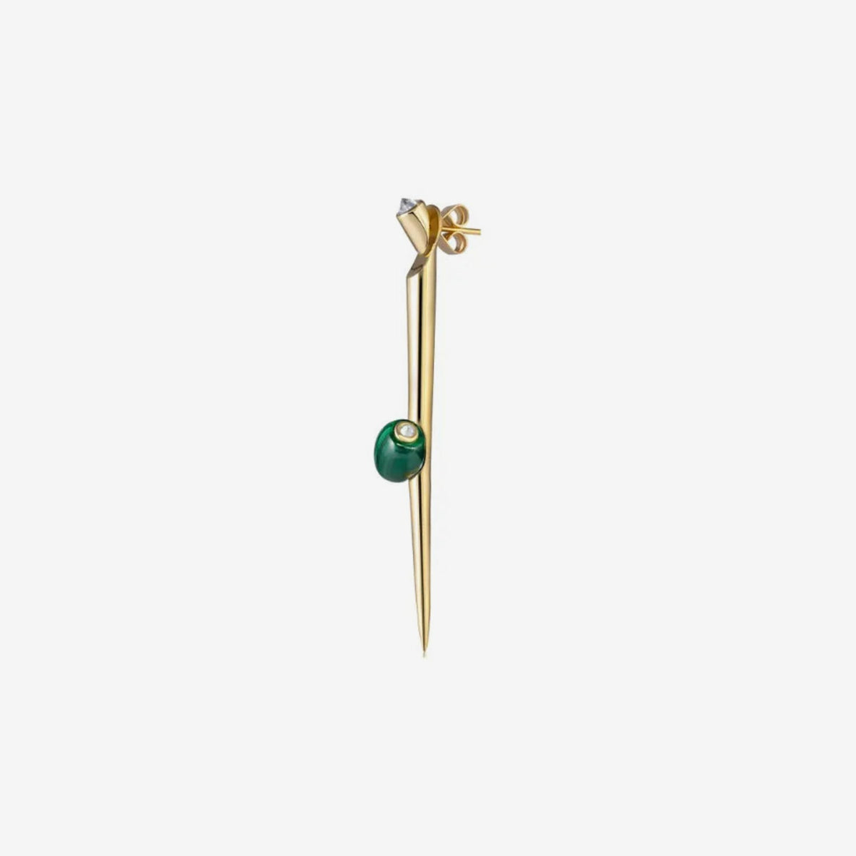 Malachite Martini Spike Earrings in 18K Yellow Gold, view 2, gray background | JJ Jewelry Miami