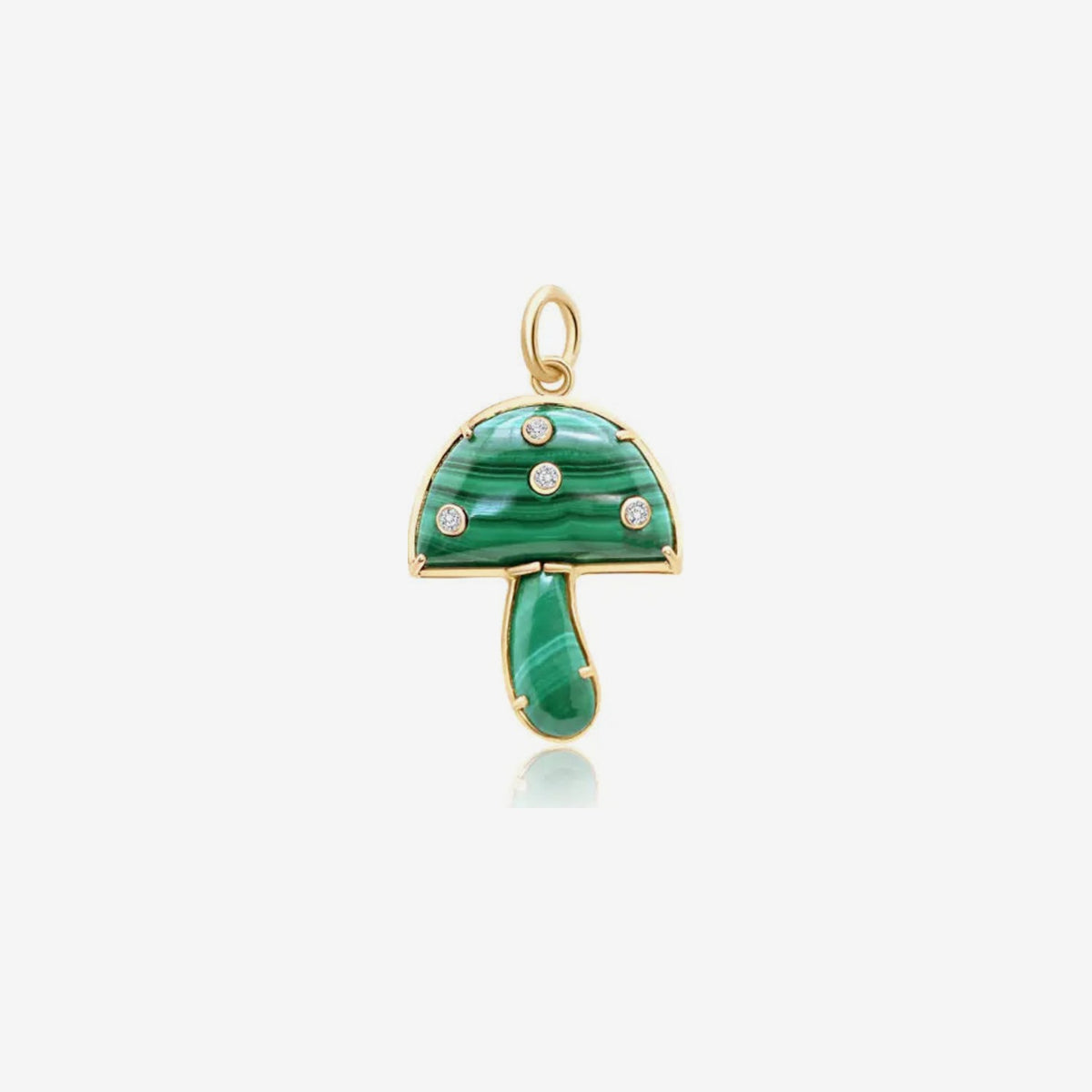 Malachite Mushroom Pendant with Diamonds in 14K Yellow Gold, view 2 | JJ Jewelry Miami