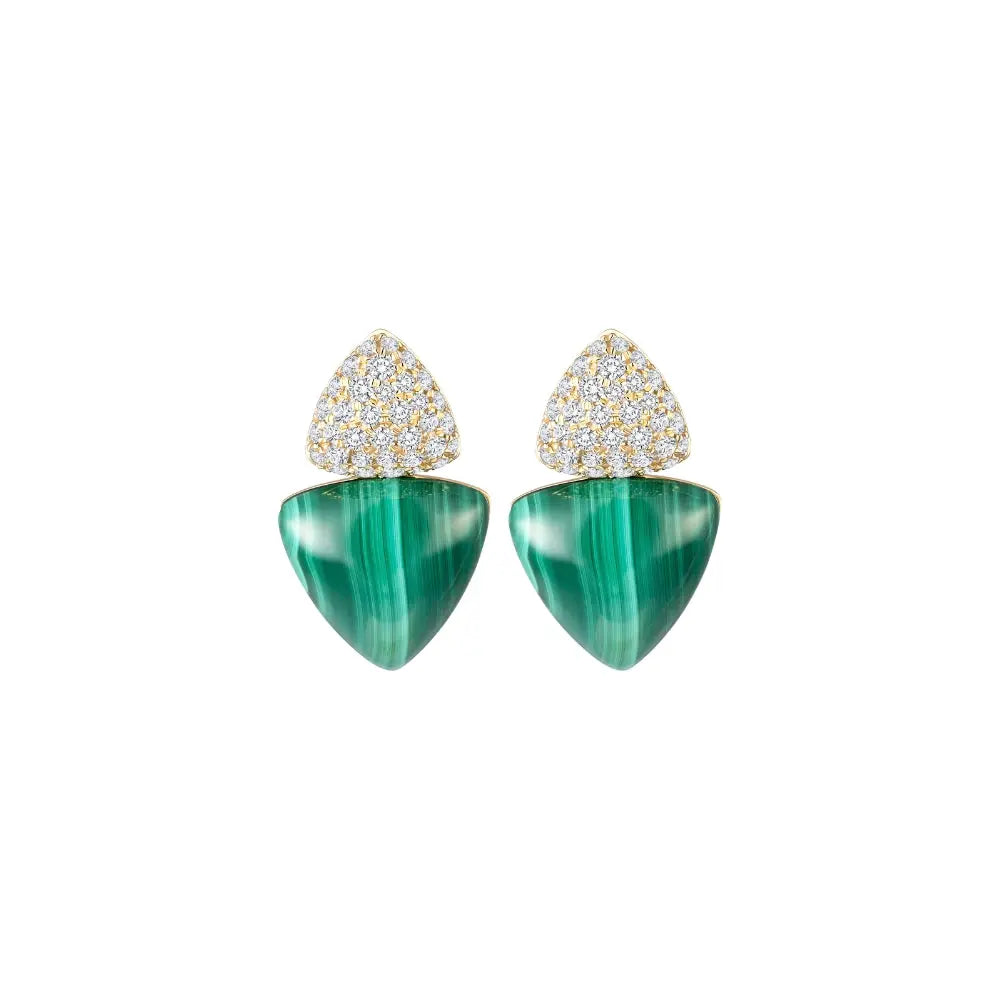 Malachite and diamond shield earrings in 14K yellow gold by JJ Jewelry