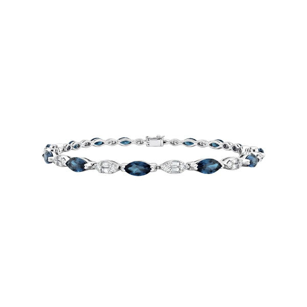 Marquise Blue Sapphire and Diamond Line Bracelet