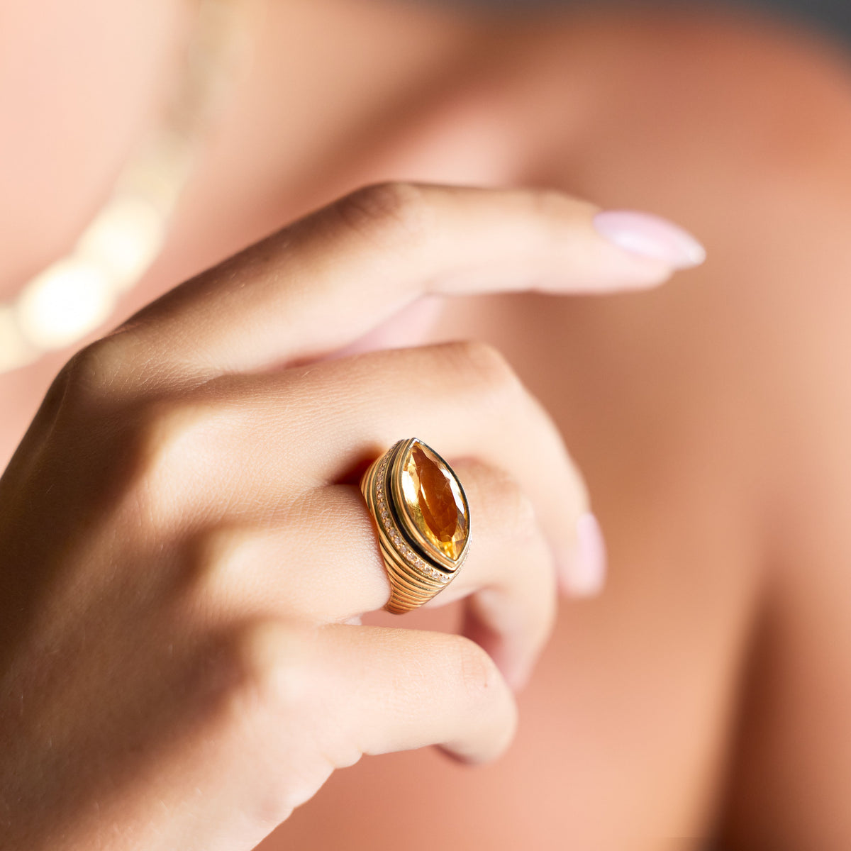 Marquise Citrine and Diamond Ring, lifestyle view 1 | JJ Jewelry