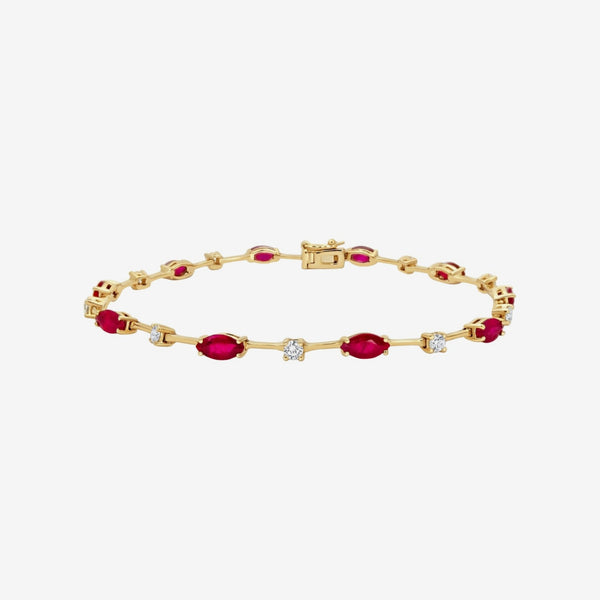Marquise Ruby and Diamond Bracelet in Yellow Gold | JJ Jewelry