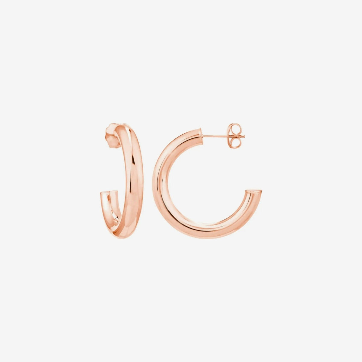 Medium Classic Hoop Earrings in 14K Rose Gold, gray background | JJ Jewelry Miami